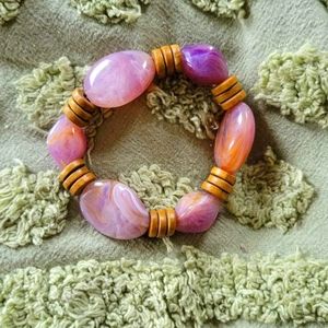 Elastic purple & wood bracelet